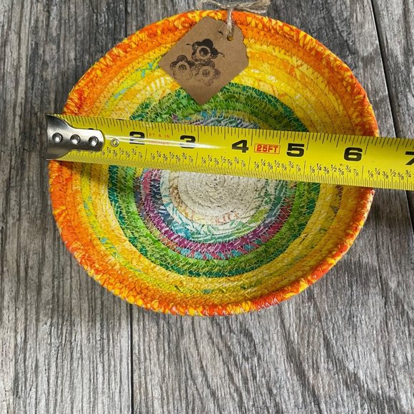 New Handmade Coil Wrapped Basket Sunrise Rainbow Southwestern Multicolor Bowl - Picture 6 of 7
